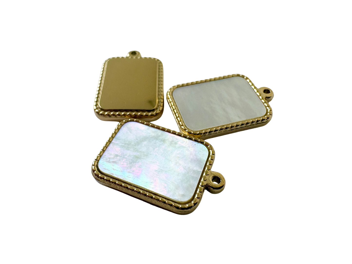Mother of Pearl Frame Charm - Stainless Steel PVD