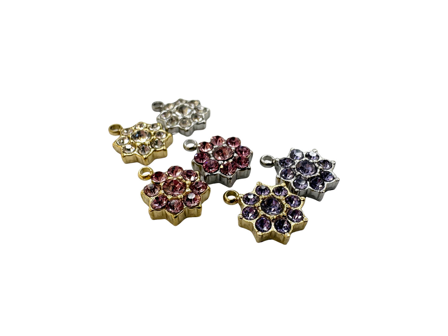 Rhinestone Geometric Flower Charm