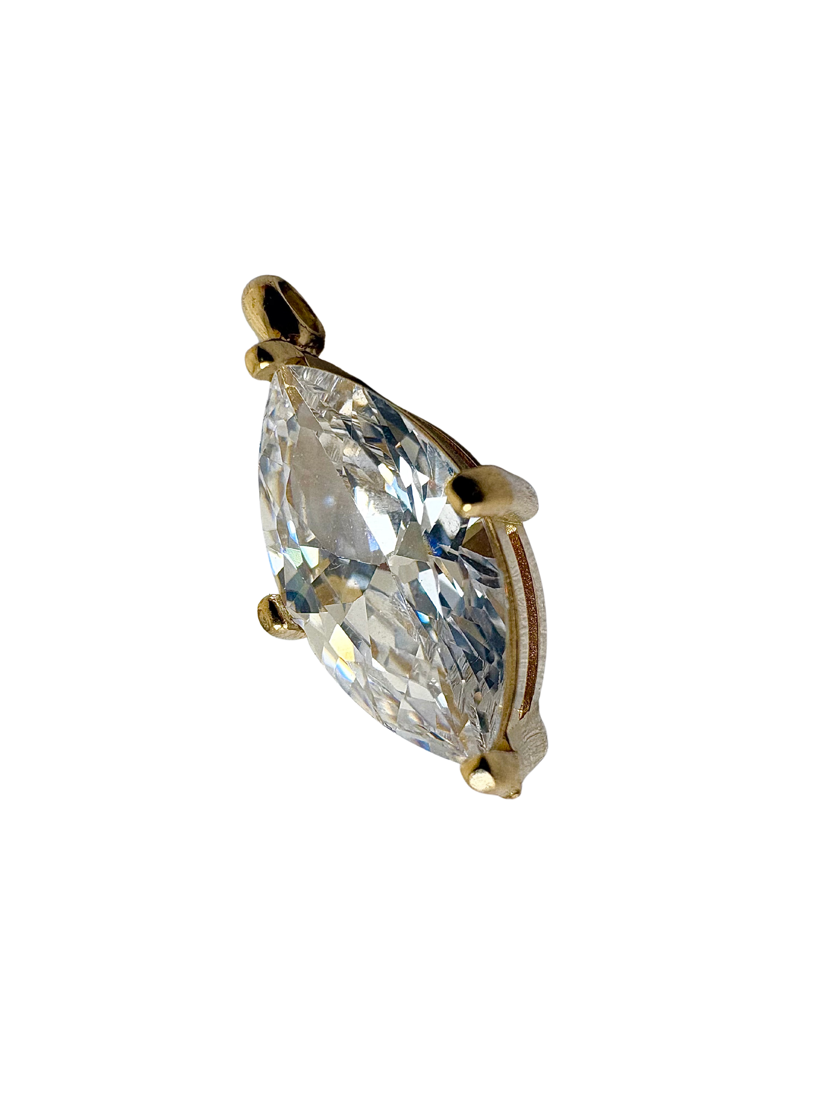 Marquise Cut Stone Charm, Prong Set - Stainless Steel PVD