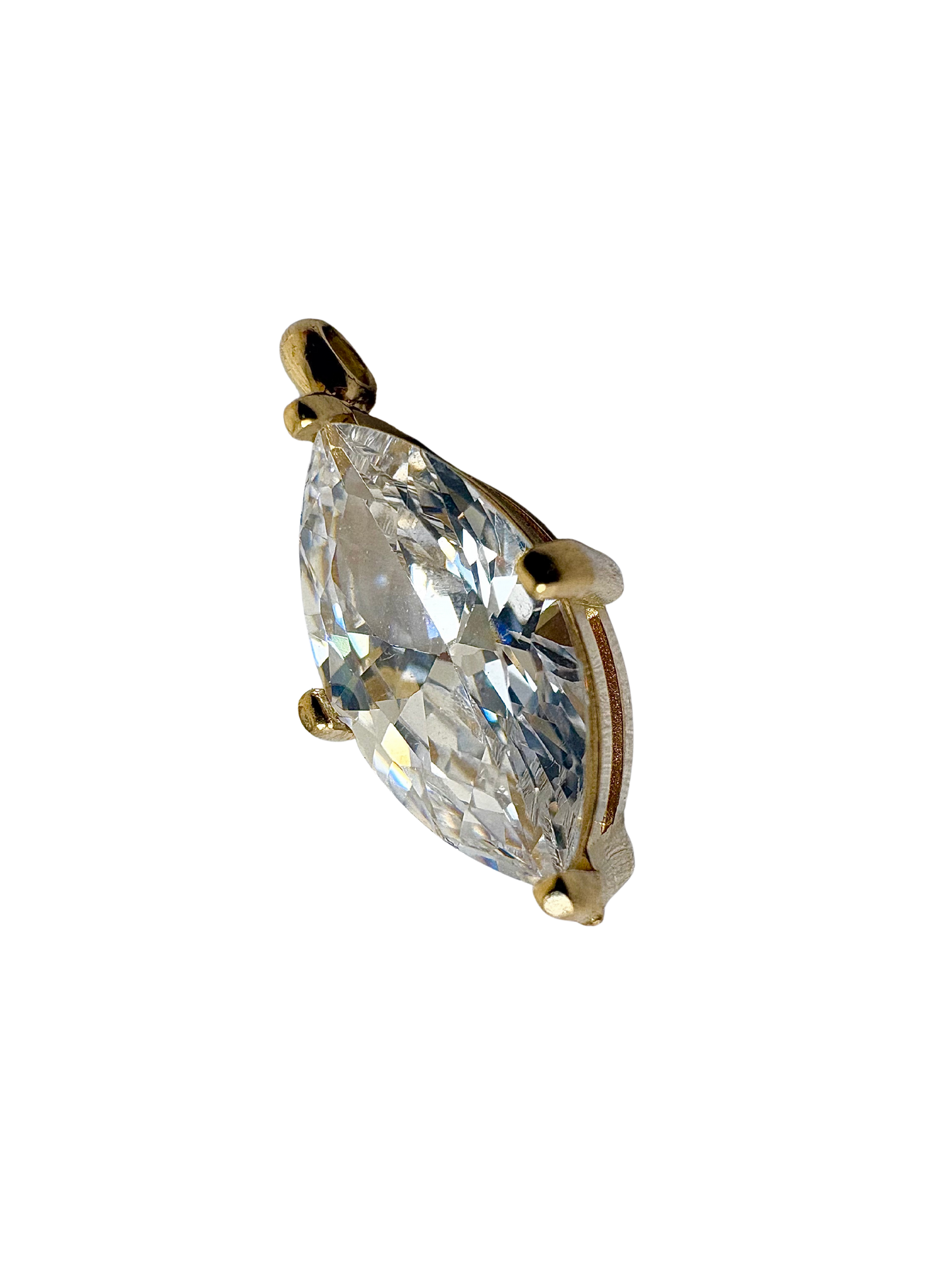 Marquise Cut Stone Charm, Prong Set - Stainless Steel PVD