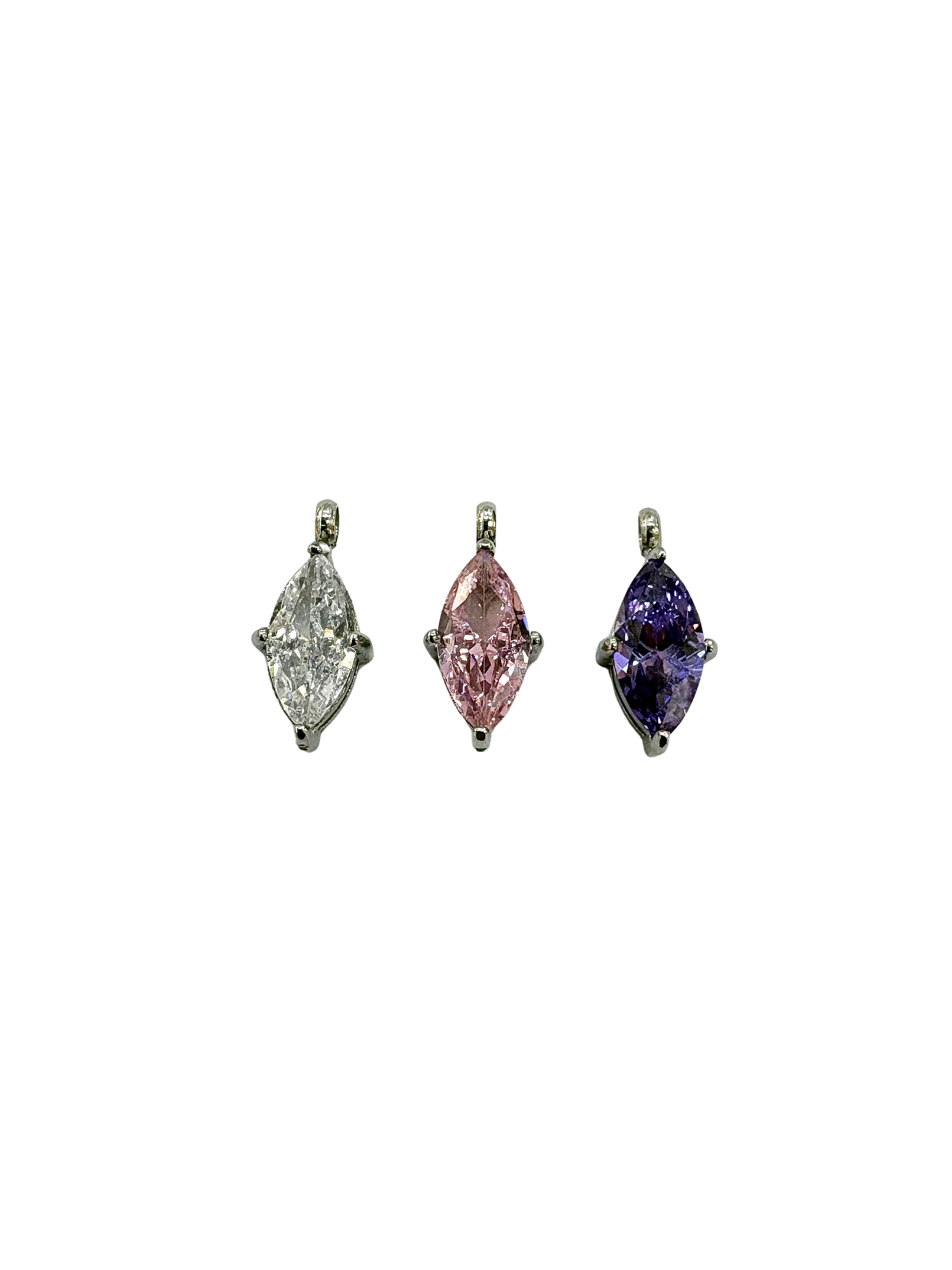 Marquise Cut Stone Charm, Prong Set - Stainless Steel PVD