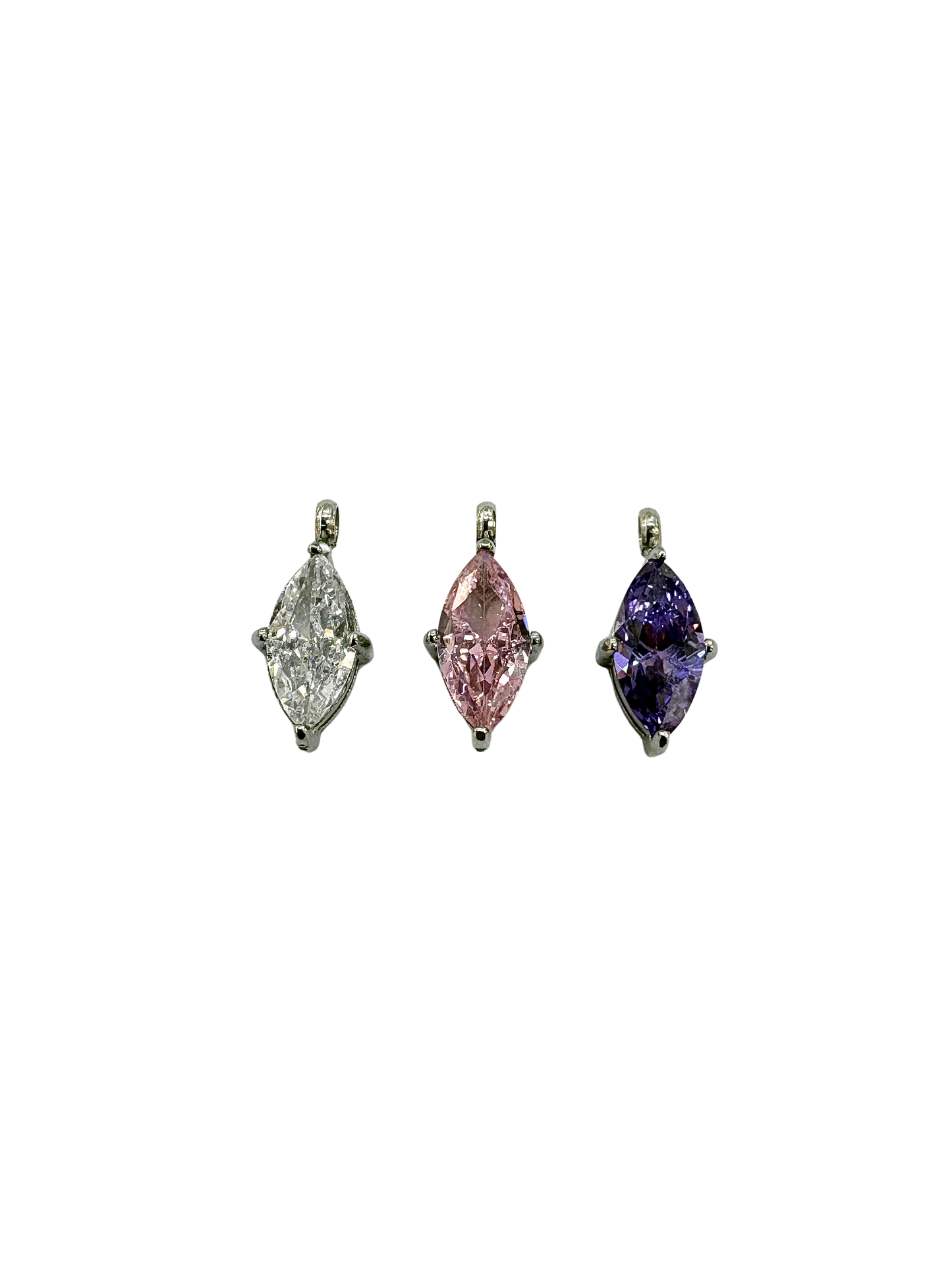 Marquise Cut Stone Charm, Prong Set - Stainless Steel PVD
