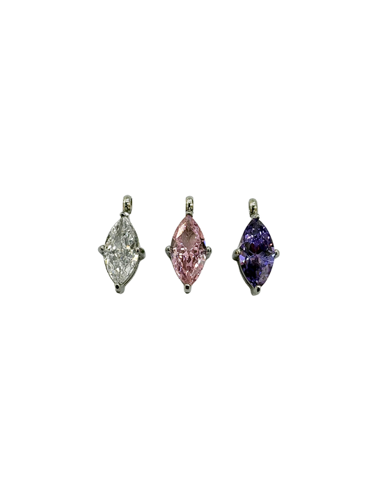 Marquise Cut Stone Charm, Prong Set - Stainless Steel PVD