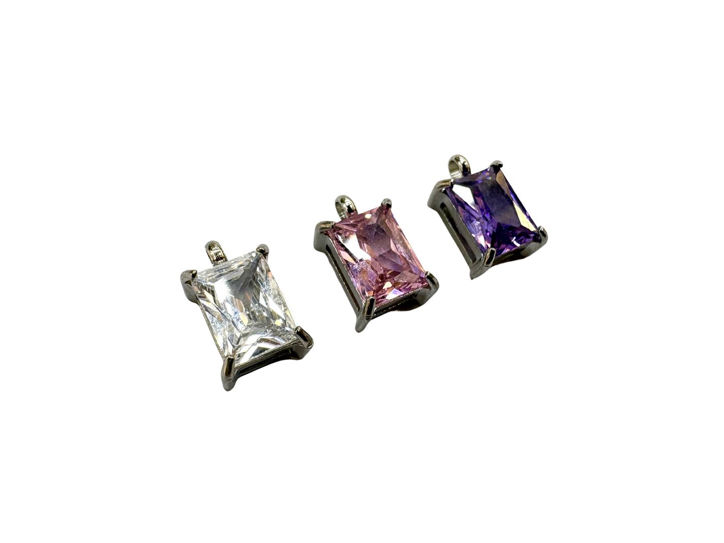 Princess Cut Stone Charm - Prong Set Stainless Steel PVD