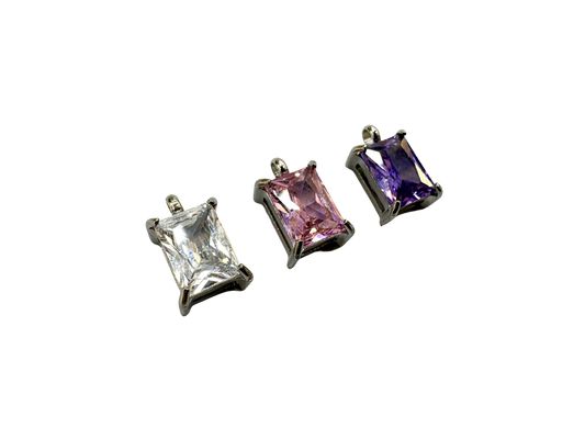 Princess Cut Stone Charm - Prong Set Stainless Steel PVD