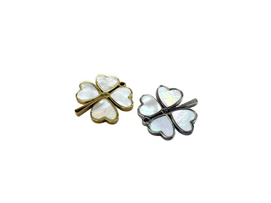 Mother of Pearl Clover Charm - Stainless Steel PVD