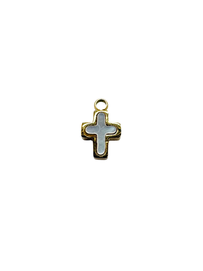 Tiny Cross Charm - Mother of Pearl