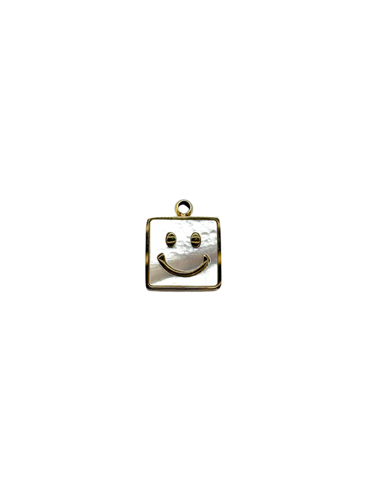 Square Smiley Face Charm - Mother of Pearl Stainless Steel PVD