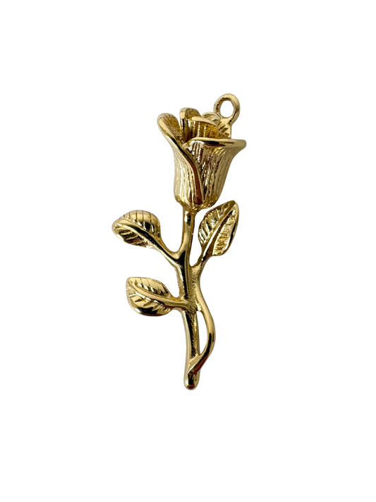 Rose Stem Floral Charm - Stainless Steel PVD