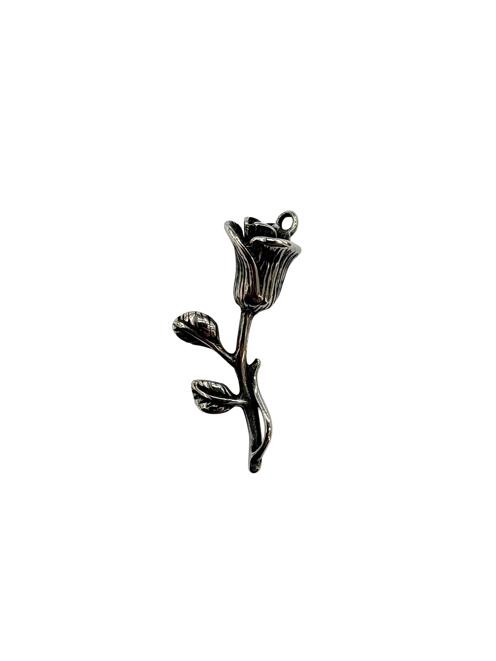 Rose Stem Floral Charm - Stainless Steel PVD