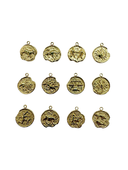 Zodiac Sign Coin Charms, Set of 12