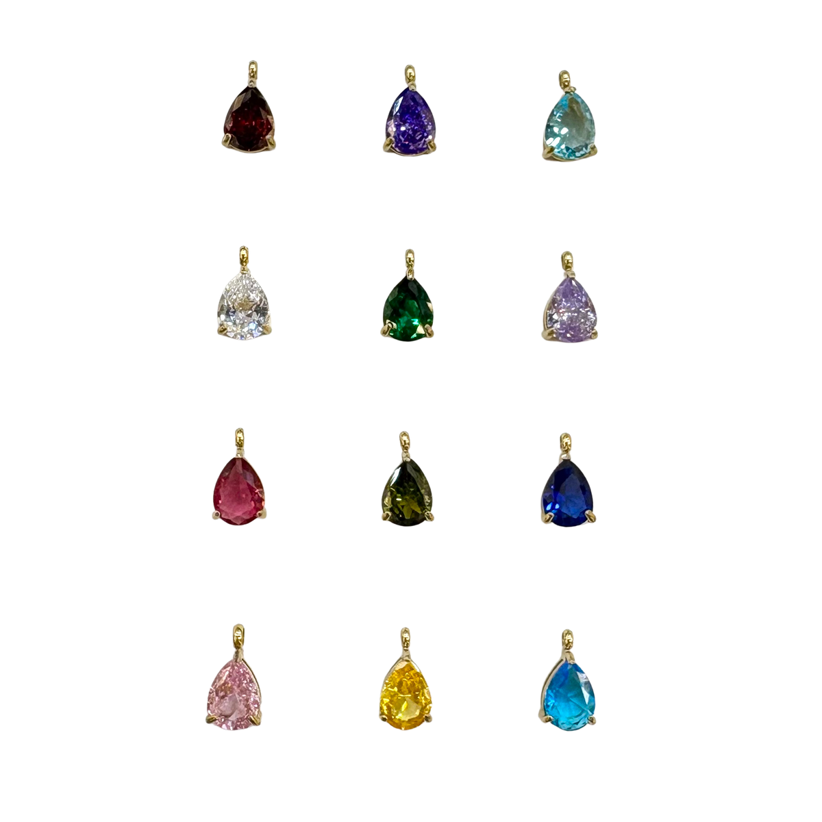 Pear CZ Prong Set Birthstone Charm