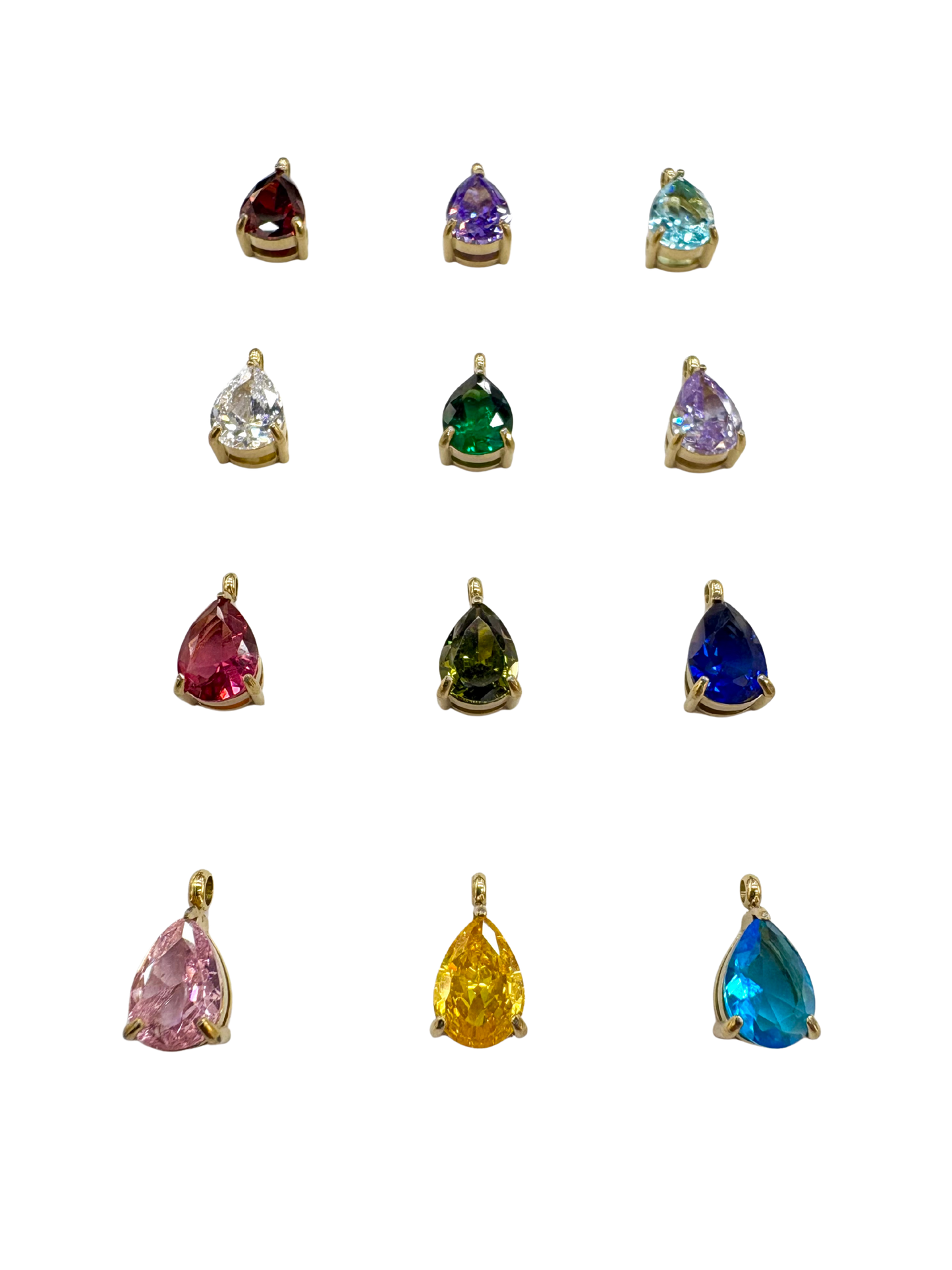Pear Cut Birthstone Charms, Set of 12