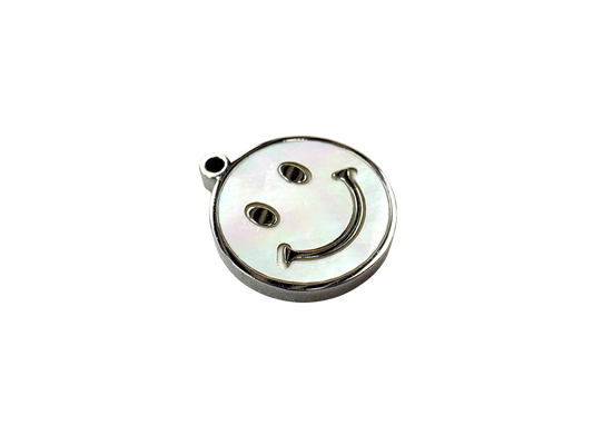 Mother of Pearl Smiley Charm - Stainless Steel PVD