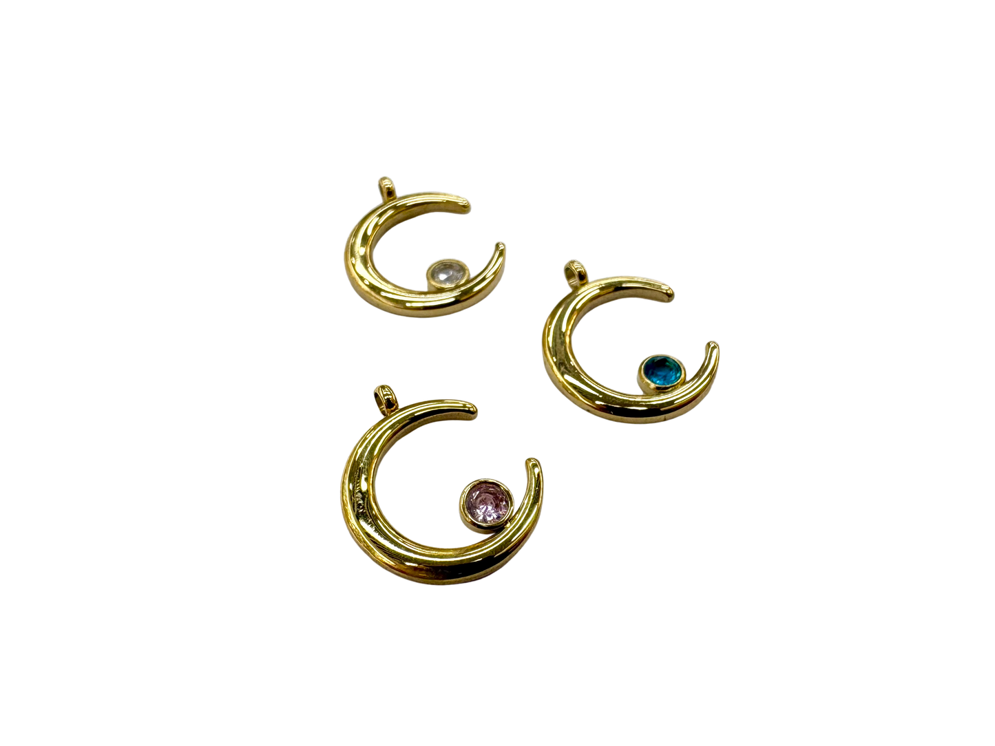Resting Gemstone Moon Charm