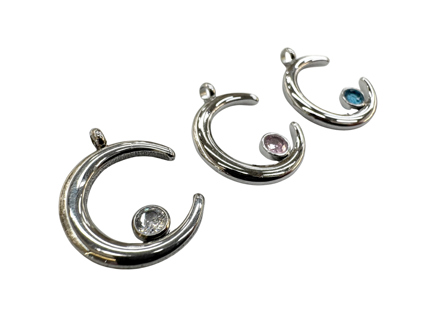 Resting Gemstone Moon Charm
