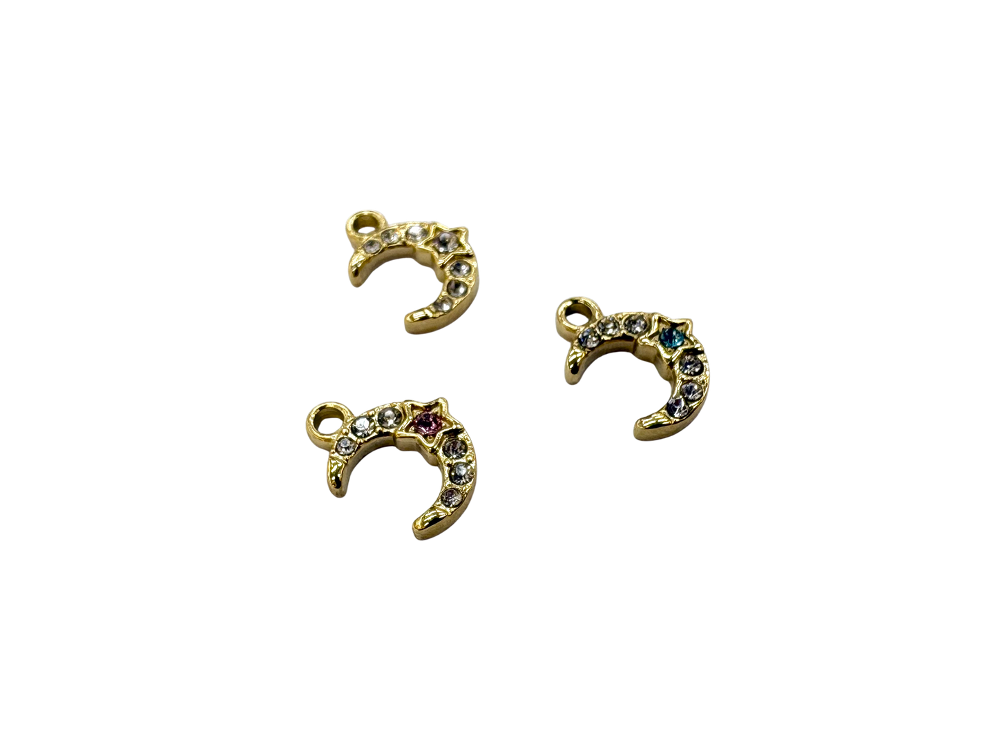 Rhinestone Crescent Moon Charm